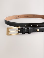 Black/Gold Premium Made In Italy Leather Skinny Belt - Image 7 of 8