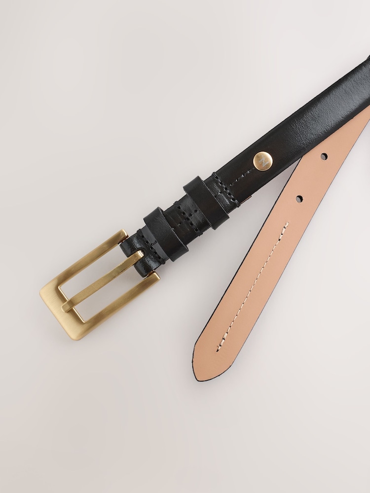 Black/Gold Premium Made In Italy Leather Skinny Belt - Image 8 of 8