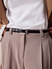 Black/Silver Premium Made In Italy Leather Skinny Belt - Image 1 of 10