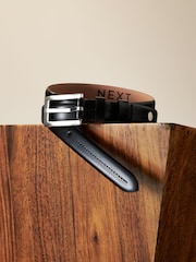 Black/Silver Premium Made In Italy Leather Skinny Belt - Image 5 of 10
