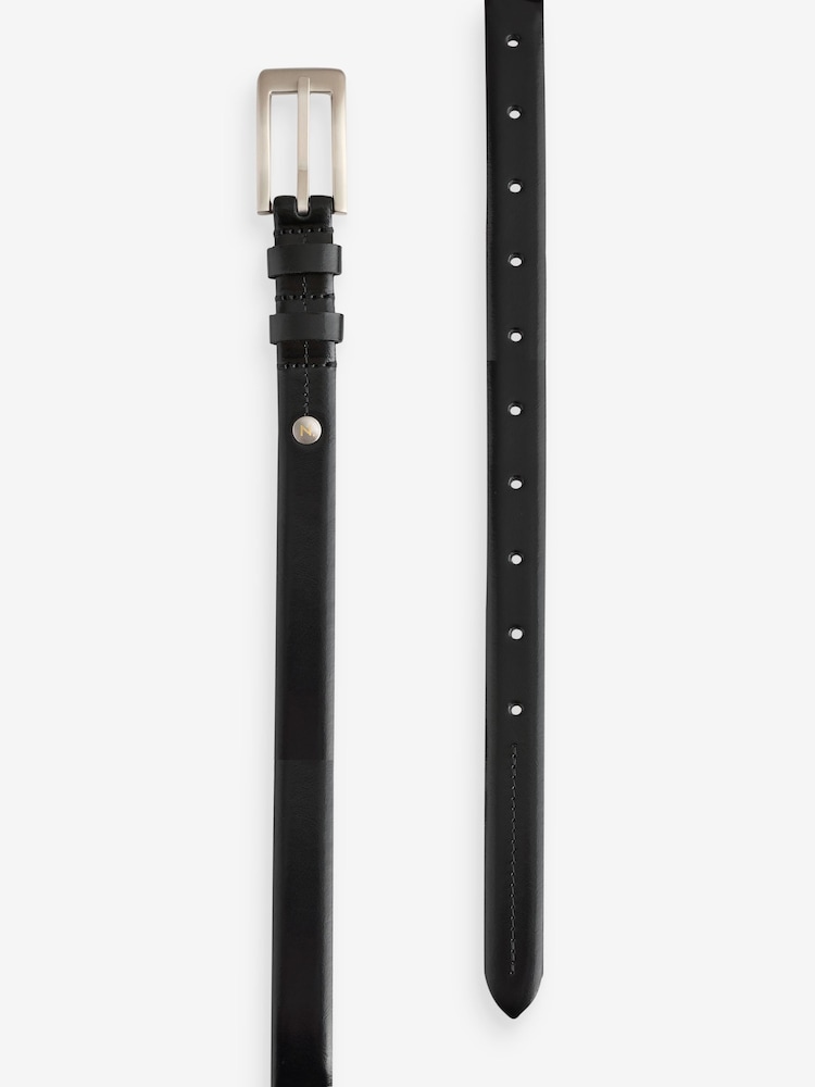 Svart/Silver - Premium Made In Italien Läder Skinny Skärp - Bild 9 av 9