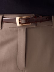 Chocolate Brown/Gold Premium Made In Italy Leather Skinny Belt - Image 4 of 7
