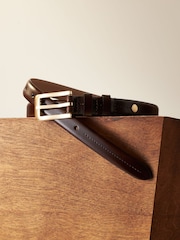Chocolate Brown/Gold Premium Made In Italy Leather Skinny Belt - Image 5 of 7