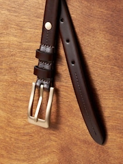 Chocolate Brown/Gold Premium Made In Italy Leather Skinny Belt - Image 6 of 7