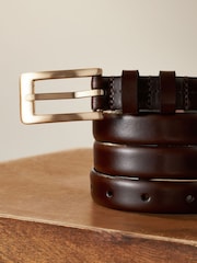 Chocolate Brown/Gold Premium Made In Italy Leather Skinny Belt - Image 7 of 7