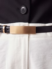 Black/Gold Plaque Buckle Premium Made In Italy Leather Skinny Belt - Image 3 of 6