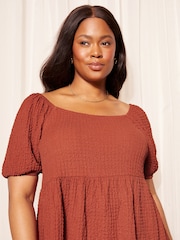 Curves Like These Red Textured Square Neck Peplum Top - Image 2 of 4