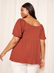 Curves Like These Red Textured Square Neck Peplum Top - Image 4 of 4