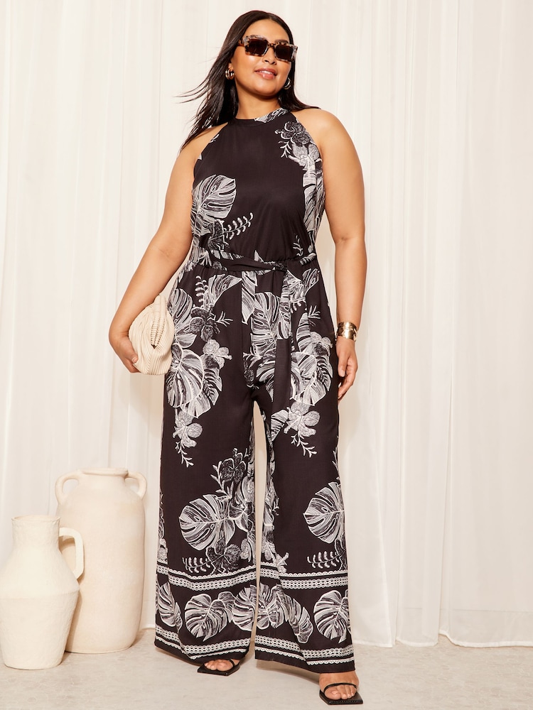 Curves Like These Black/White Halterneck Jumpsuit - Image 1 of 3 Curves Like These Black/White Halterneck Jumpsuit - Image 1 of 3