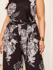 Curves Like These Black/White Halterneck Jumpsuit - Image 2 of 3