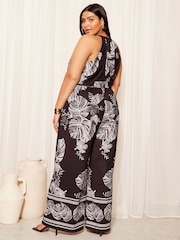 Curves Like These Black/White Halterneck Jumpsuit - Image 3 of 3