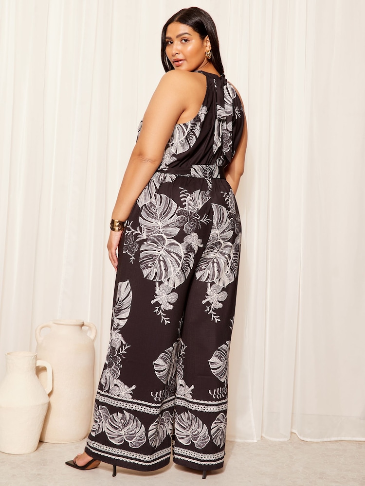 Curves Like These Black/White Halterneck Jumpsuit - Image 3 of 3 Curves Like These Black/White Halterneck Jumpsuit - Image 3 of 3