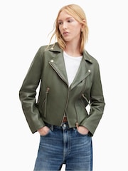 AllSaints Green Dalby Biker Jacket - Image 1 of 7