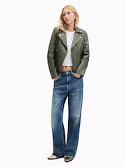 AllSaints Green Dalby Biker Jacket - Image 3 of 7