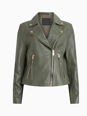 AllSaints Green Dalby Biker Jacket - Image 7 of 7