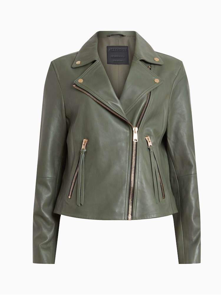 AllSaints Green Dalby Biker Jacket - Image 7 of 7
