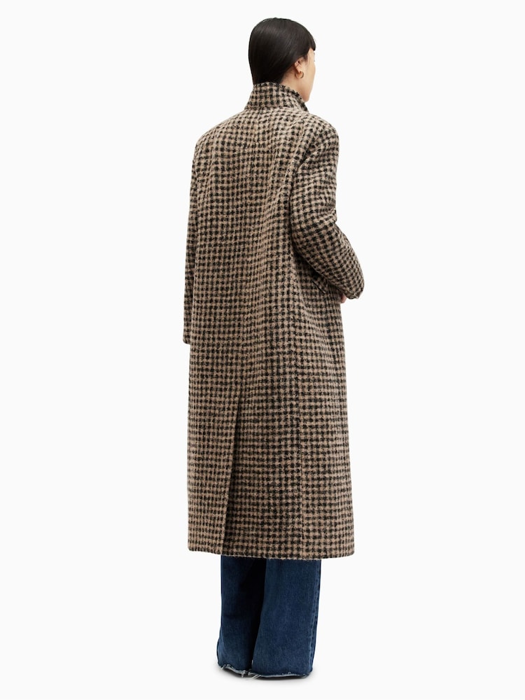 AllSaints Brown 100% Cotton Jacmes Check Coat - Image 2 of 7
