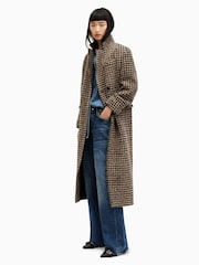 AllSaints Brown 100% Cotton Jacmes Check Coat - Image 3 of 7