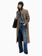AllSaints Brown 100% Cotton Jacmes Check Coat - Image 4 of 7