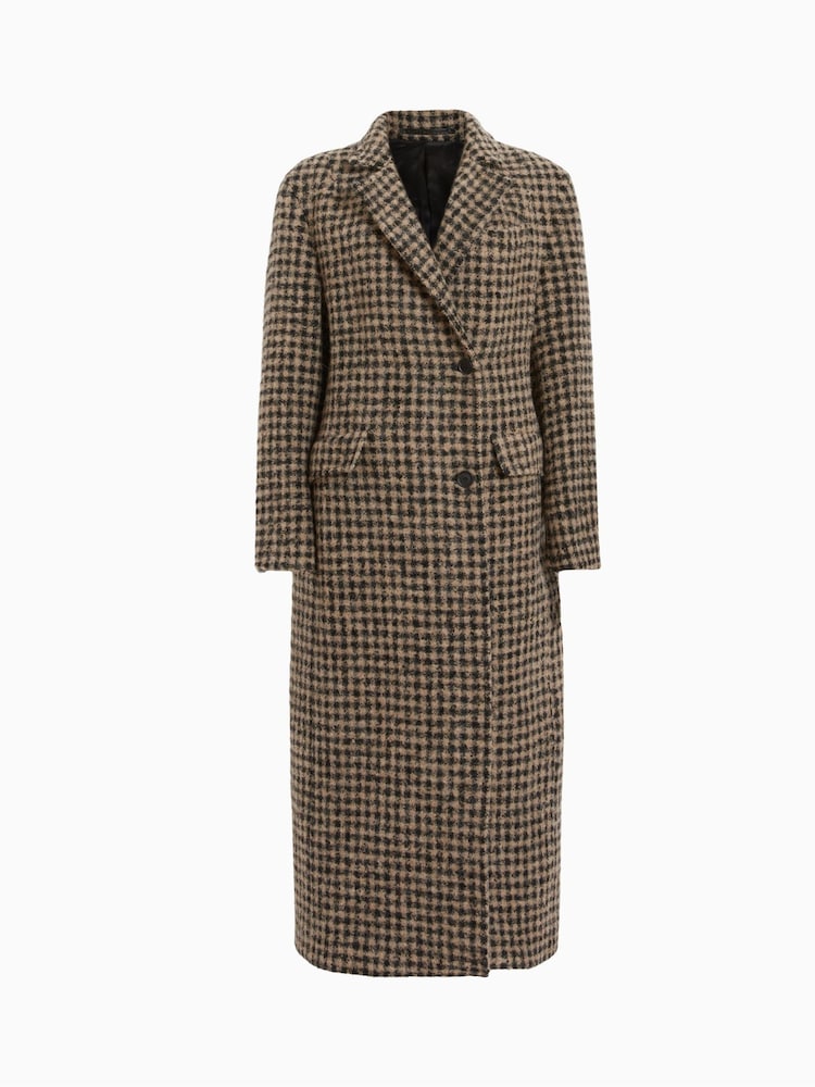 AllSaints Brown 100% Cotton Jacmes Check Coat - Image 7 of 7