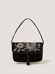 Monsoon Black Osha Embroidered Velvet Shoulder Bag - Image 1 of 3