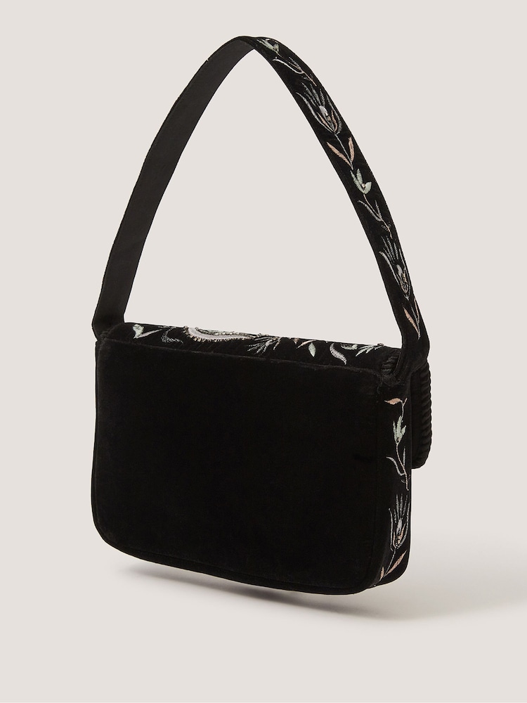 Monsoon Black Osha Embroidered Velvet Shoulder Bag - Image 2 of 3 Monsoon Black Osha Embroidered Velvet Shoulder Bag - Image 2 of 3