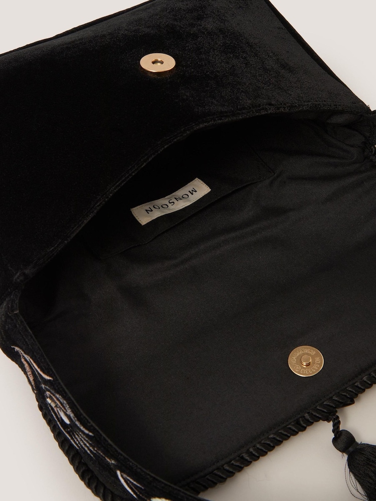 Monsoon Black Osha Embroidered Velvet Shoulder Bag - Image 3 of 3 Monsoon Black Osha Embroidered Velvet Shoulder Bag - Image 3 of 3