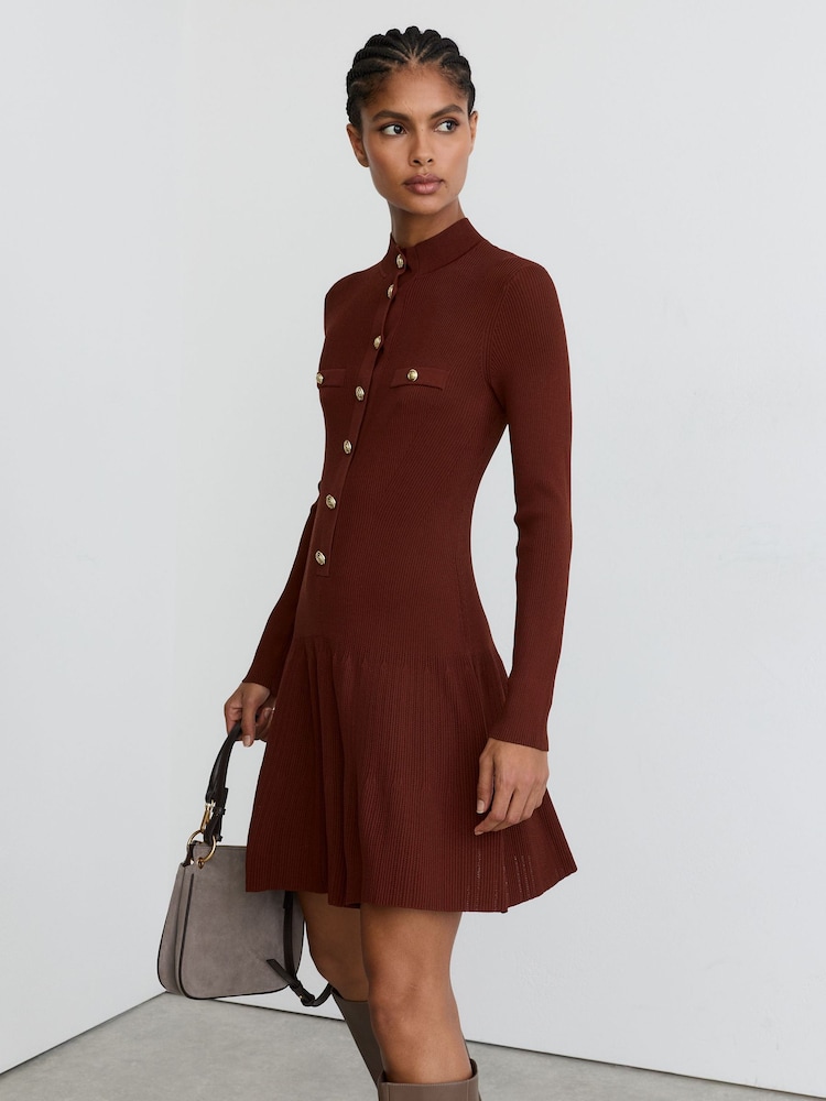 Pas - Reiss Erin Rib-Knit Half-Button Mini Dress - 9şəkildən 1 şəkil