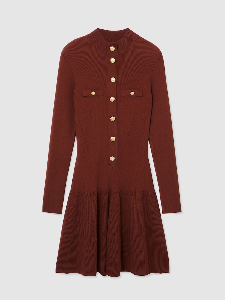 Pas - Reiss Erin Rib-Knit Half-Button Mini Dress - 9şəkildən 2 şəkil