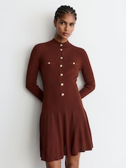 Pas - Reiss Erin Rib-Knit Half-Button Mini Dress - 9şəkildən 4 şəkil