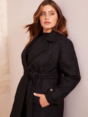 Friends Like These Black Curve Belted Wrap Coat - Image 2 of 4