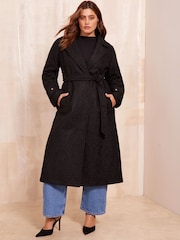 Friends Like These Black Curve Belted Wrap Coat - Image 3 of 4