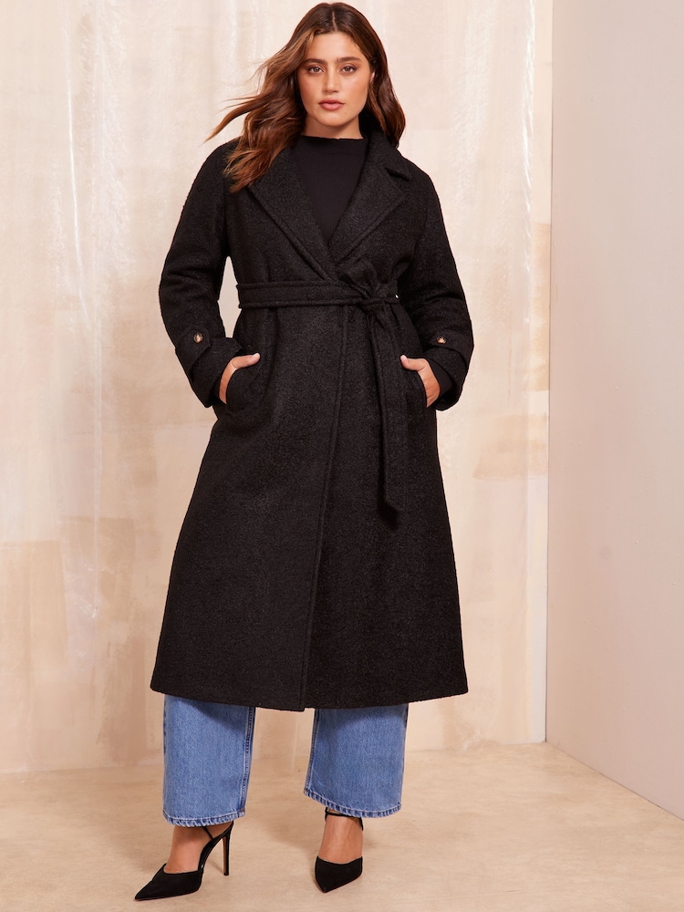 Friends Like These Black Curve Belted Wrap Coat - Image 3 of 4