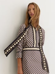 Reiss Navy/Gold Yara Scarf-Print Tie-Neck Midi Dress - Image 3 of 8