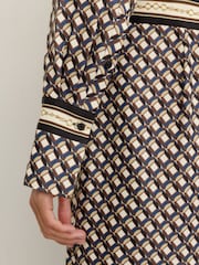 Reiss Navy/Gold Yara Scarf-Print Tie-Neck Midi Dress - Image 4 of 8