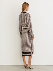 Reiss Navy/Gold Yara Scarf-Print Tie-Neck Midi Dress - Image 5 of 8
