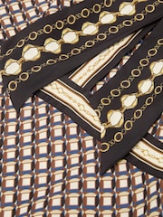 Reiss Navy/Gold Yara Scarf-Print Tie-Neck Midi Dress - Image 8 of 8