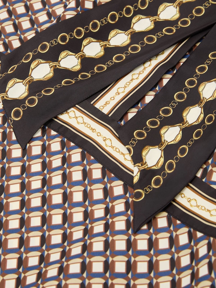 Reiss Navy/Gold Yara Scarf-Print Tie-Neck Midi Dress - Image 8 of 8 Reiss Navy/Gold Yara Scarf-Print Tie-Neck Midi Dress - Image 8 of 8