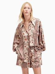 AllSaints Brown Charli Cascade Shirt - Image 1 of 6