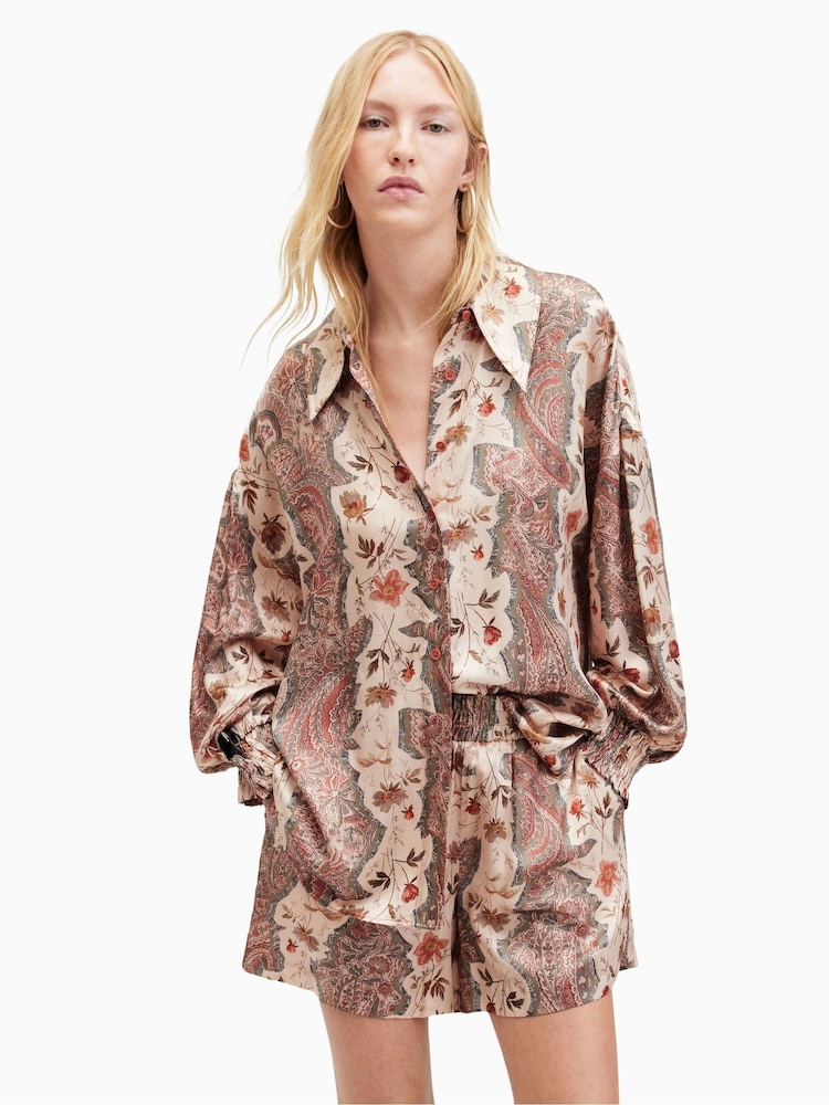 AllSaints Brown Charli Cascade Shirt - Image 1 of 6