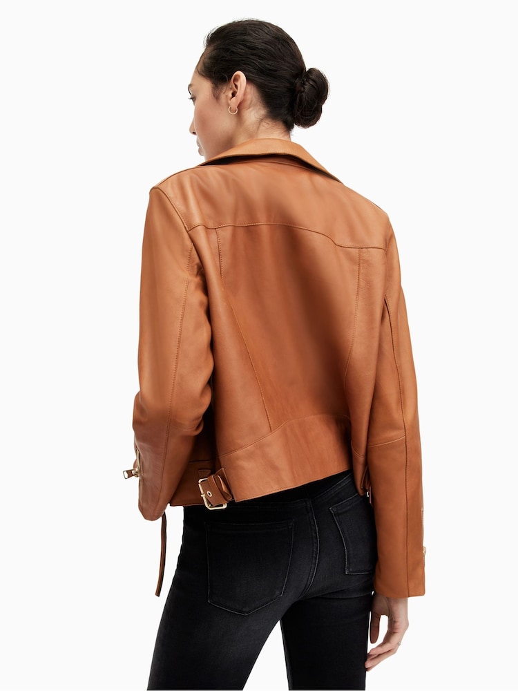 AllSaints Brown Beale Biker Jacket - Image 2 of 6