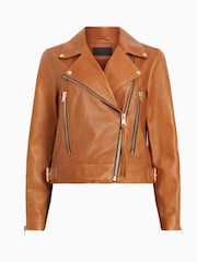 AllSaints Brown Beale Biker Jacket - Image 6 of 6