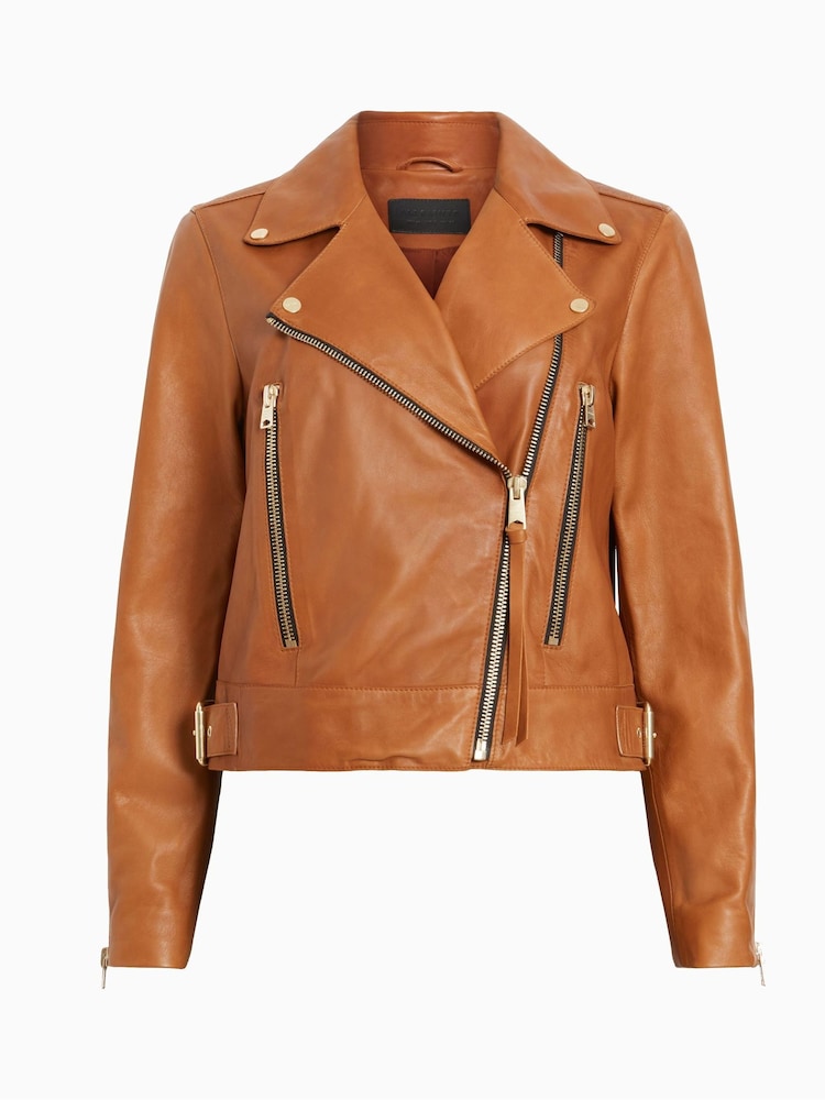 AllSaints Brown Beale Biker Jacket - Image 6 of 6