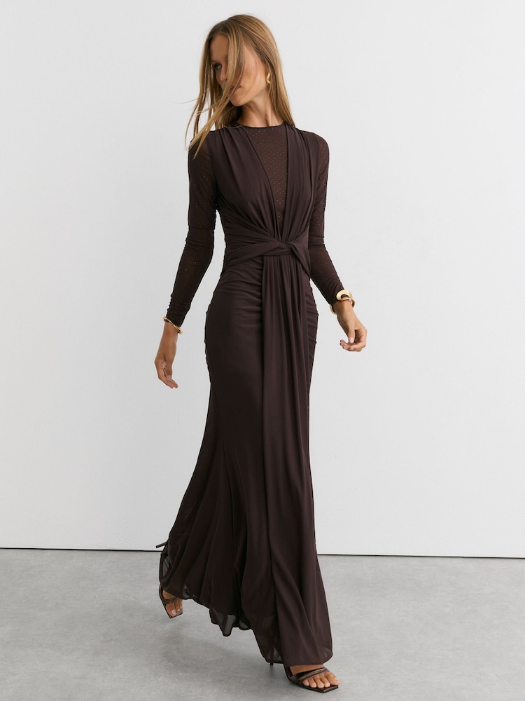 Reiss Tess Crystal-Detail Mesh Draped Maxi Dress - Image 1 de 8 Reiss Tess Crystal-Detail Mesh Draped Maxi Dress - Image 1 de 8