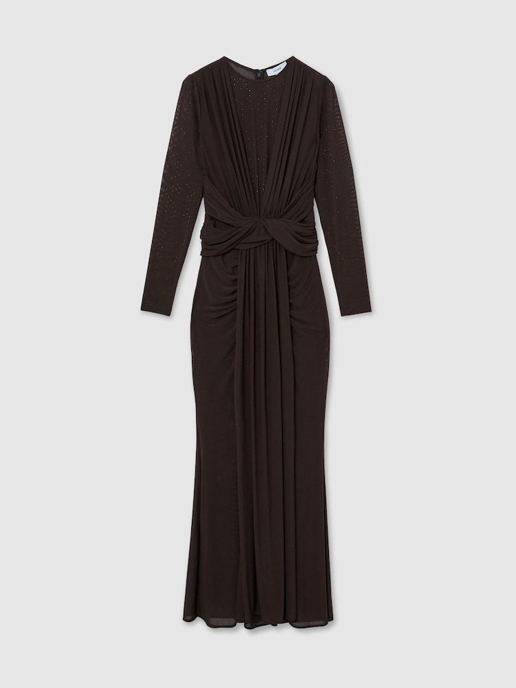 Reiss Tess Crystal-Detail Mesh Draped Maxi Dress - Image 2 de 8 Reiss Tess Crystal-Detail Mesh Draped Maxi Dress - Image 2 de 8