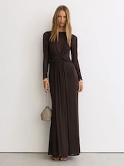 Reiss Tess Crystal-Detail Mesh Draped Maxi Dress - Image 6 de 8