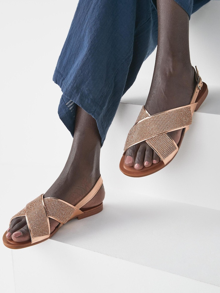 Rose Gold Regular/Wide Fit Forever Comfort® Two Band Sandals - Image 1 of 5