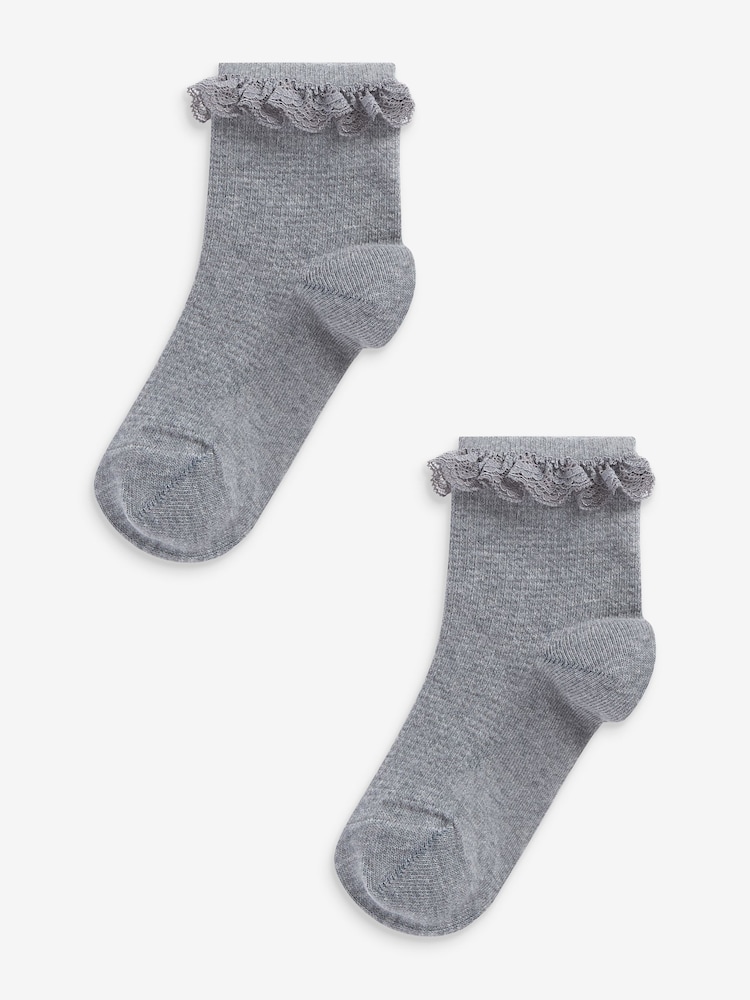 Grey 2 Pack Cotton Rich Ruffle Ankle Socks - Image 1 of 2