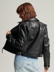 Superdry Black Downtown Leather Jacket - Image 2 of 6