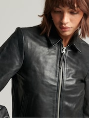 Superdry Black Downtown Leather Jacket - Image 4 of 6